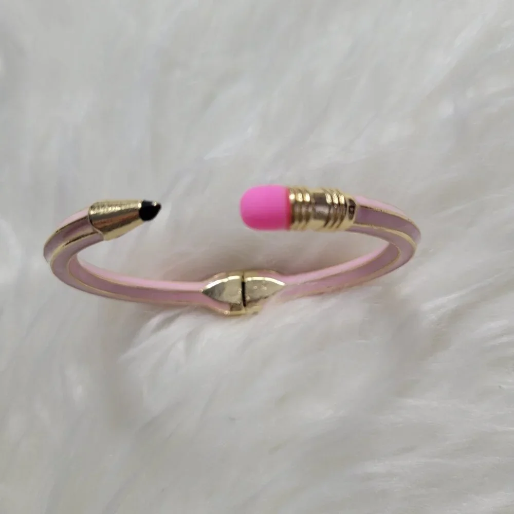 Pink Pencil Design Hinged Bracelet